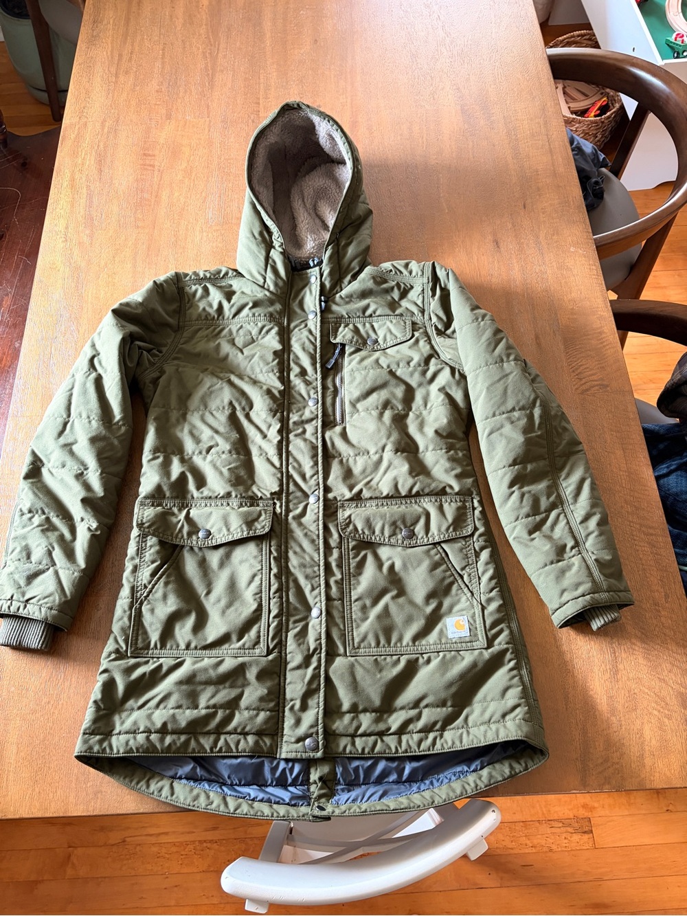 Carhartt Olive Green Hooded Quilted Puffer Coat